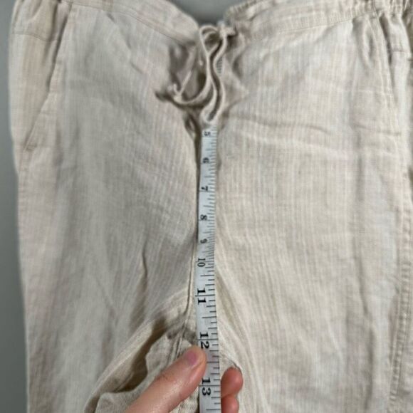 ORVIS beige striped 100% linen drawstring pull on pants LARGE - Picture 6 of 10